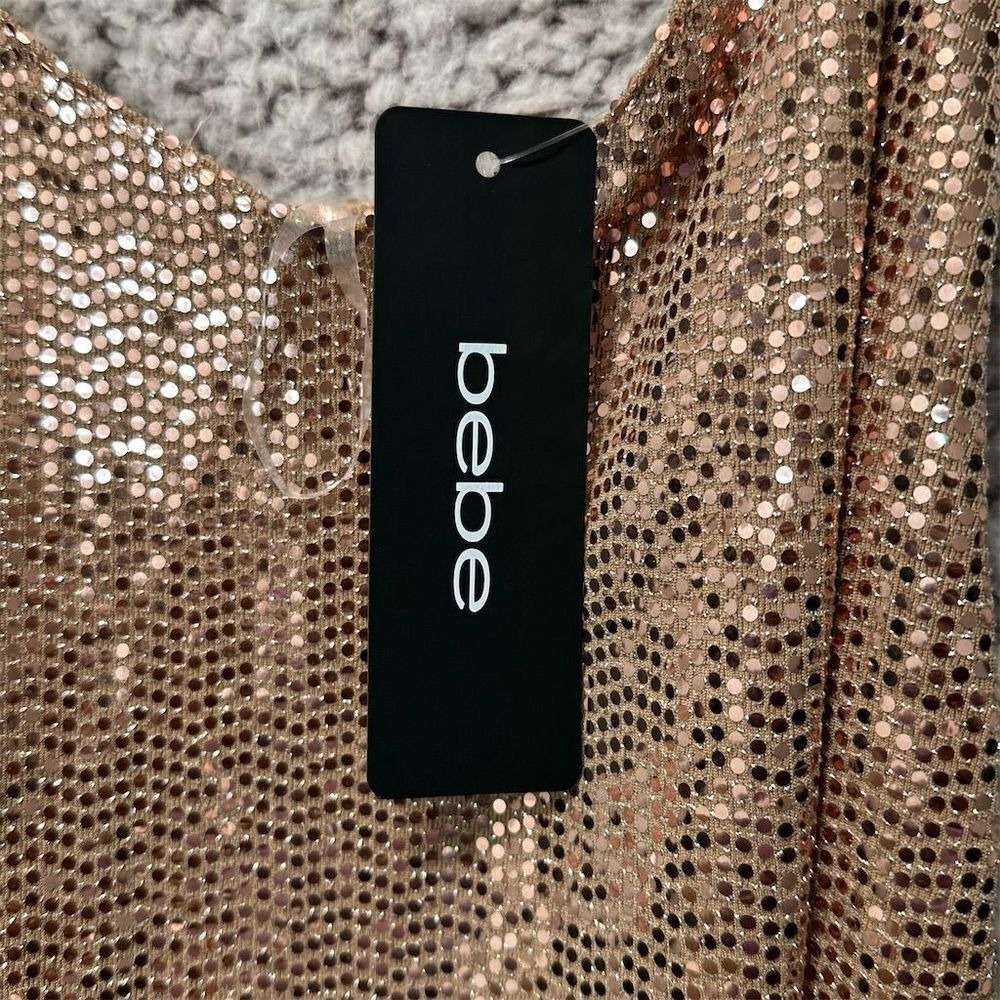 NWT Bebe Women's XS Rose Gold Sequin Top Sleeveless Y2K Festival‎ Glam NYE Club - Picture 4 of 9